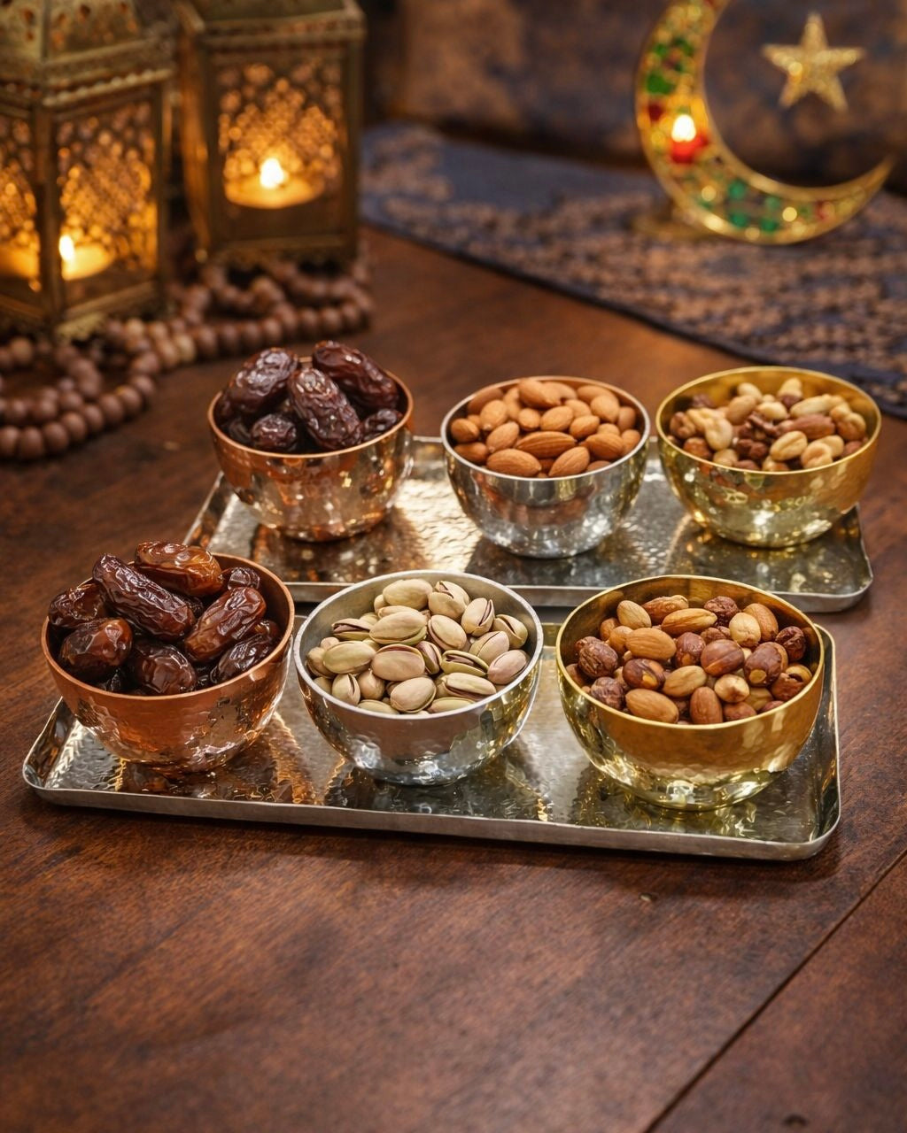 BRASS TRAY WITH 3 CUPS