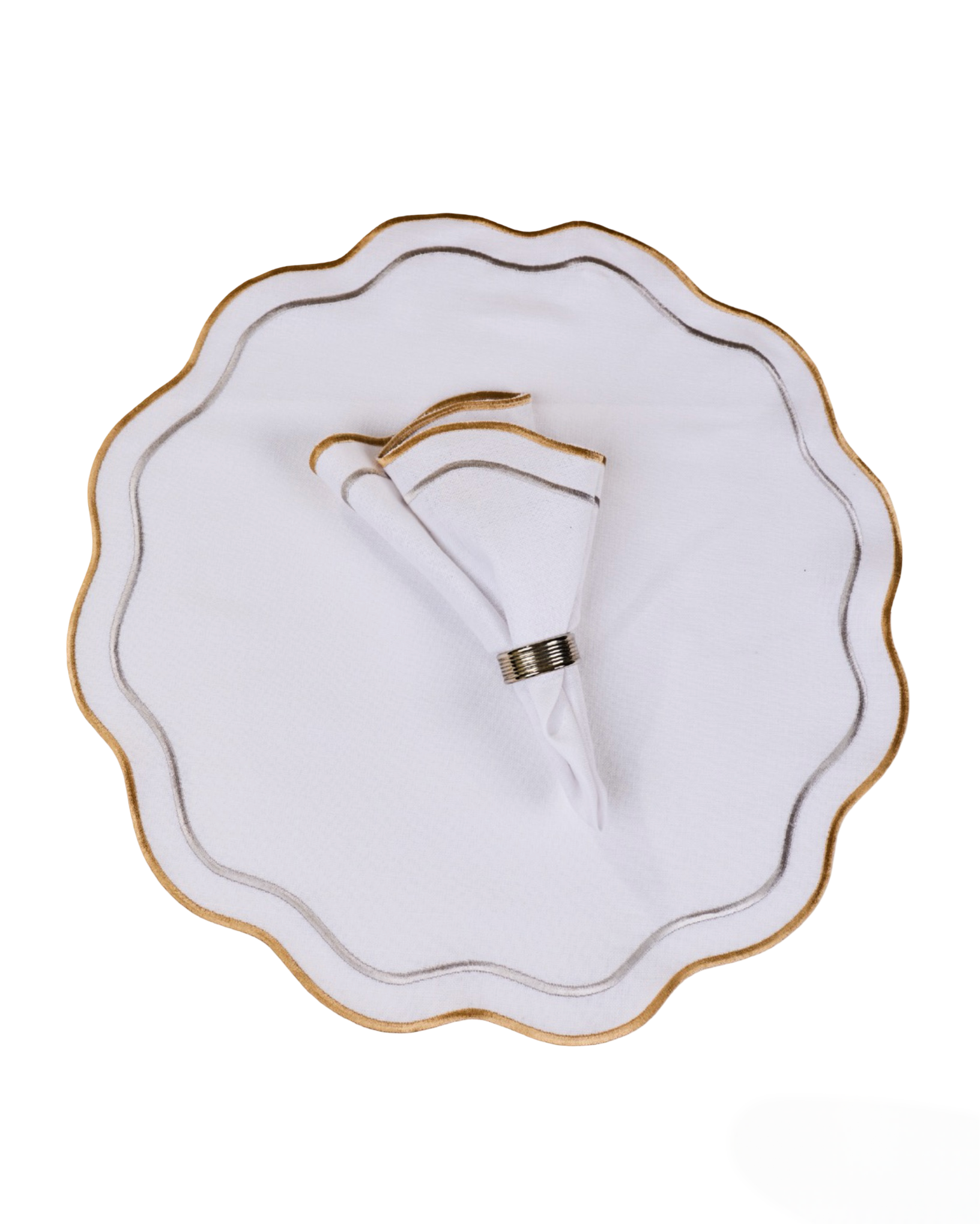 Round silver & gold placemat with napkins set of 12