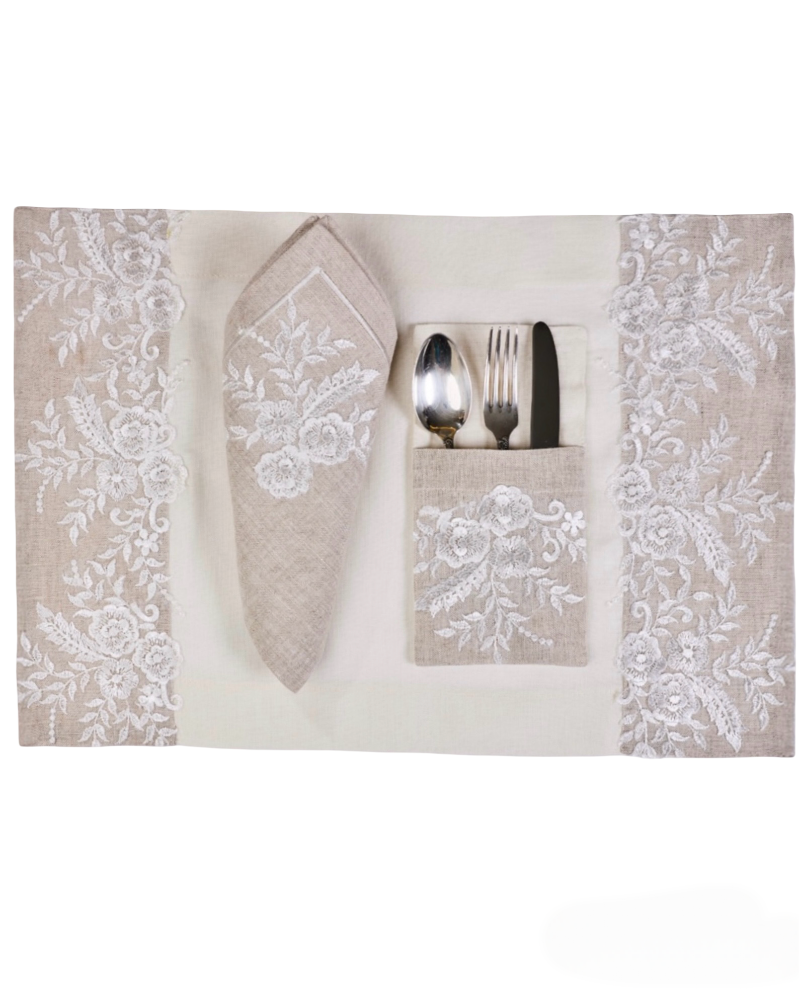 Duo linen dentelle placemat with napkins set of 12