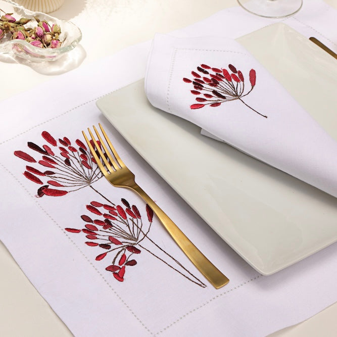 Red blossom Placemat & Napkin set of 12
