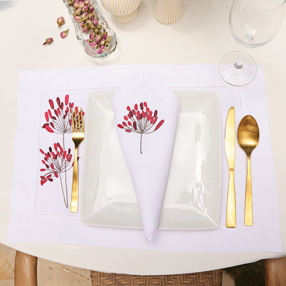 Red blossom Placemat & Napkin set of 12