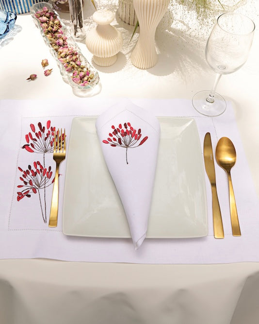 Red blossom Placemat & Napkin set of 12