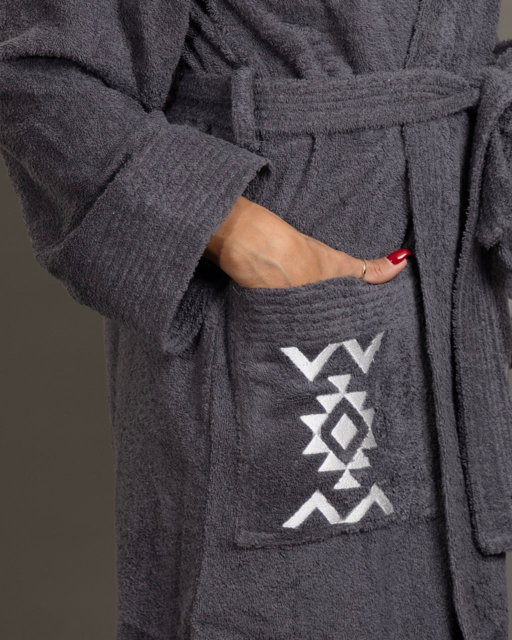 Embroidery Adult Bathrobe Gray