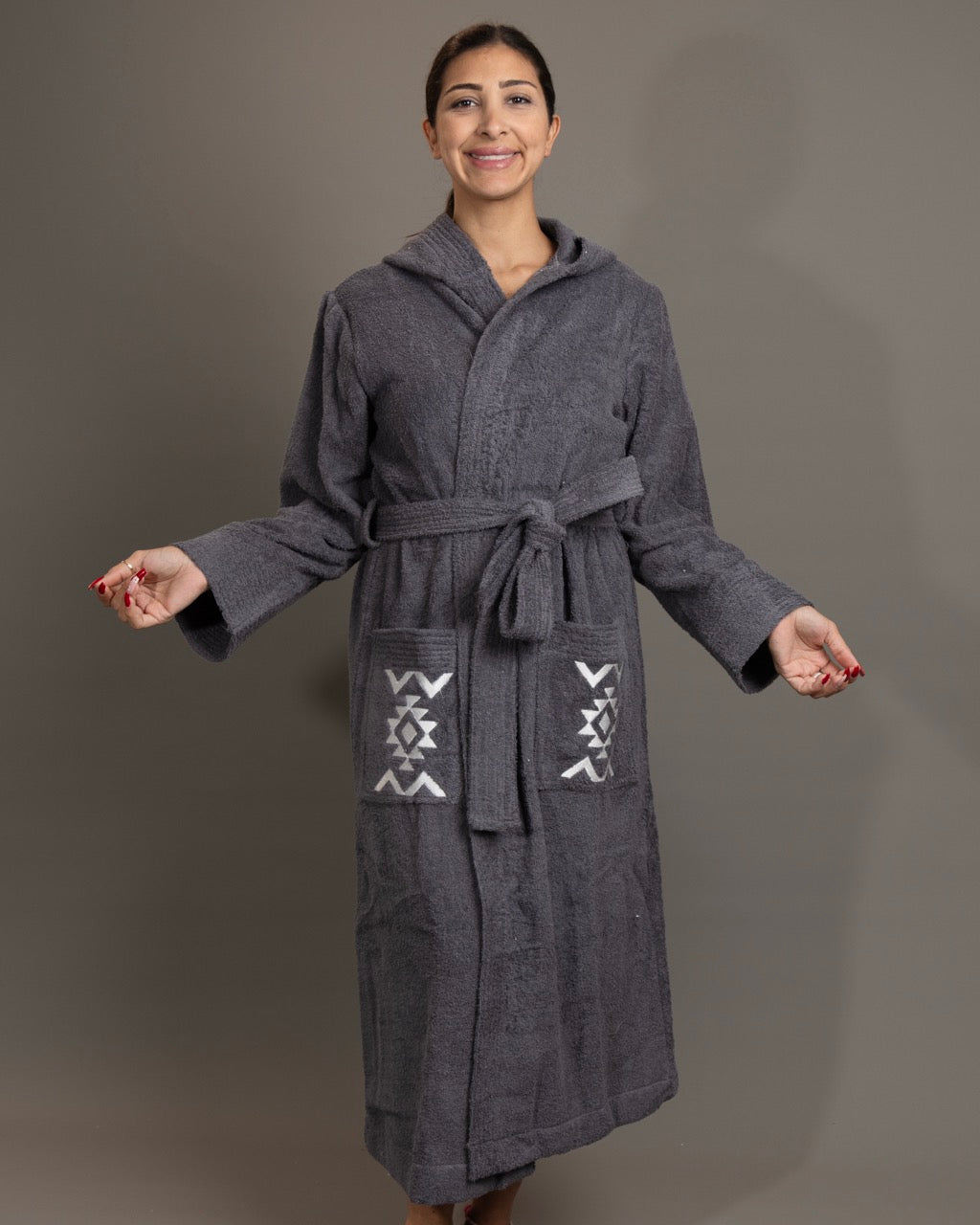Embroidery Adult Bathrobe Gray
