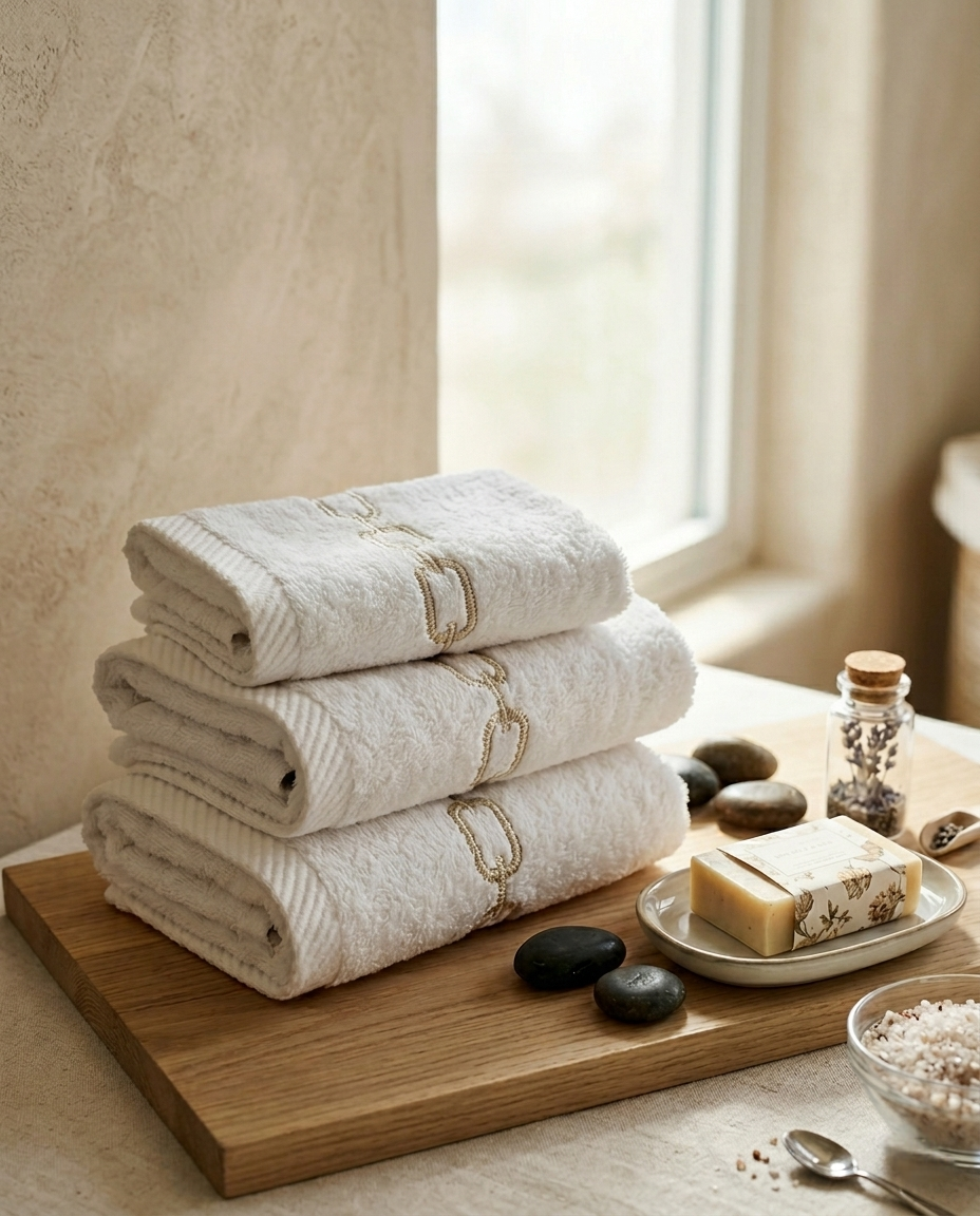 Chain-Embroidered Towel Set of 3