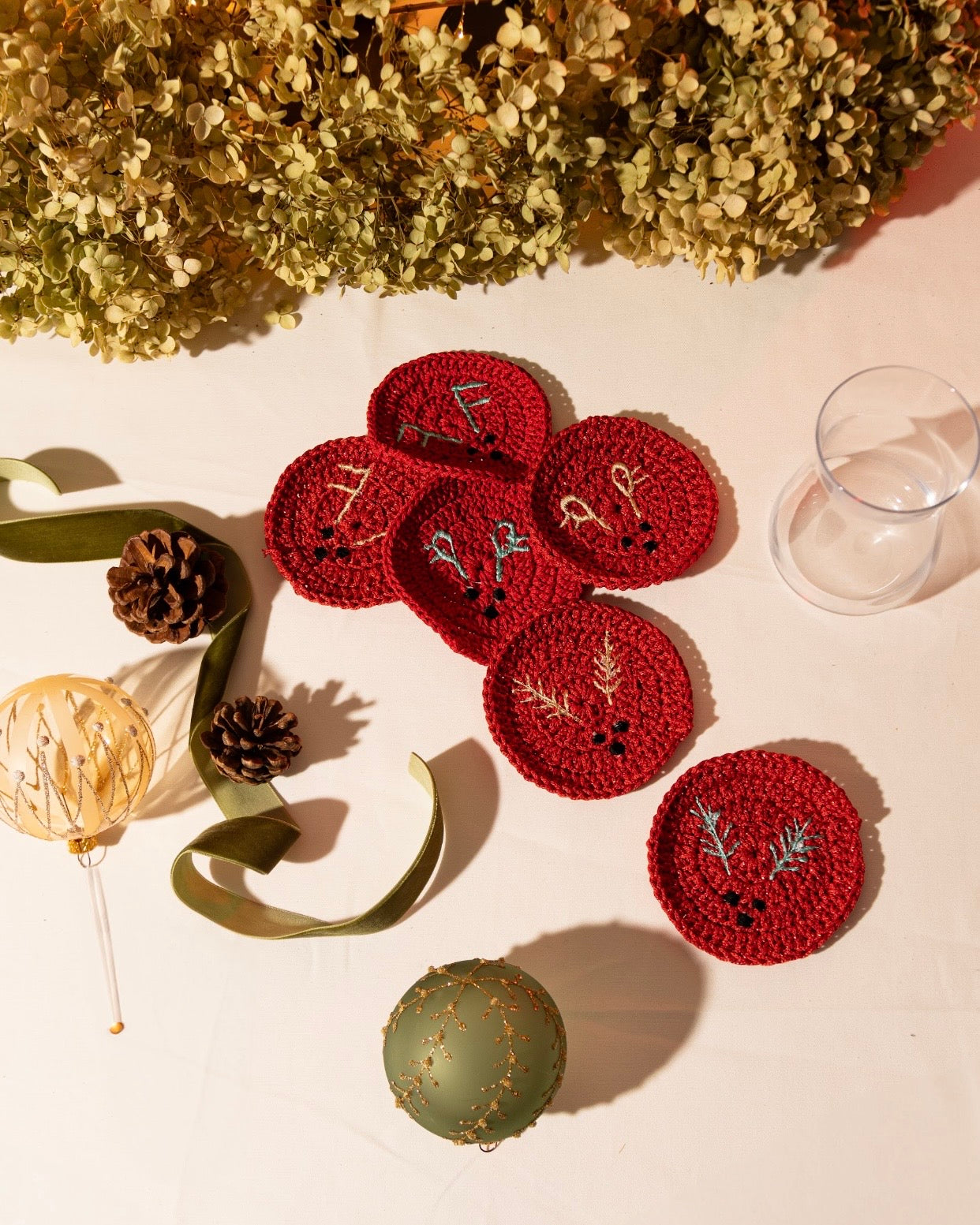 Christmas Embroidered Coaster set of 4