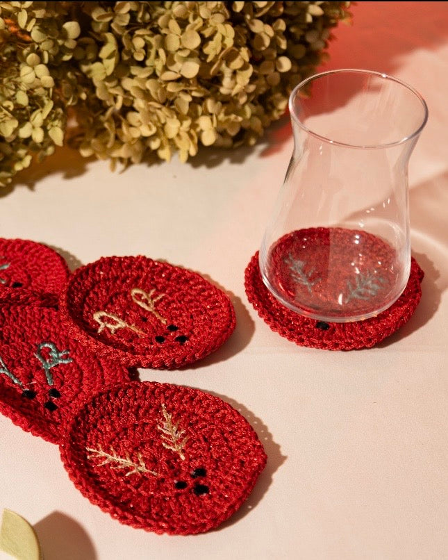 Christmas Embroidered Coaster set of 4