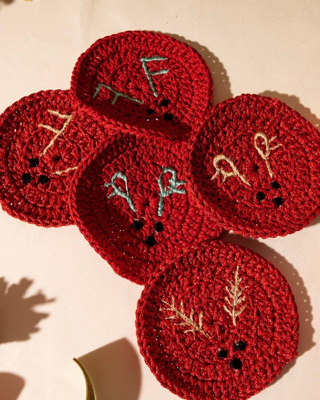 Christmas Embroidered Coaster set of 4