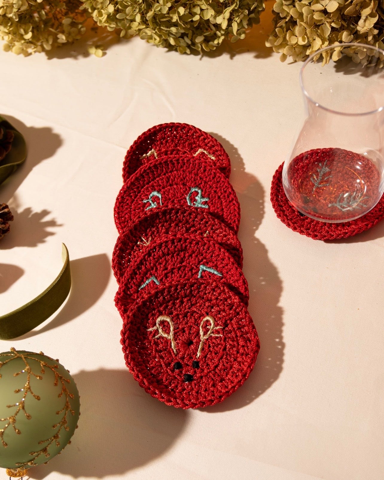 Christmas Embroidered Coaster set of 4