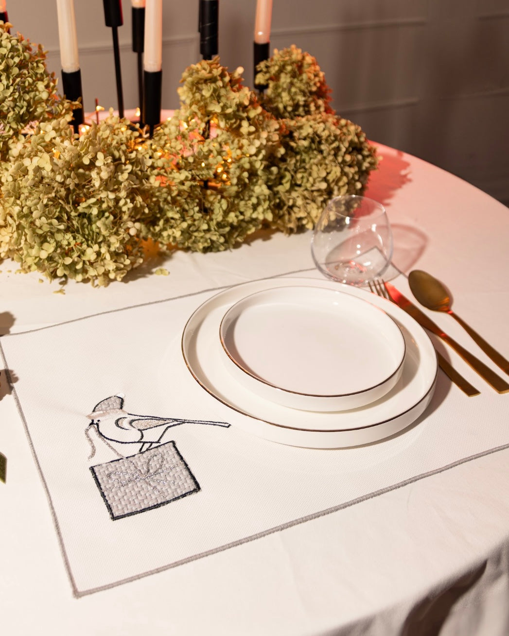 Washable Christmas Placemat Bird on Gift Bag set of 6