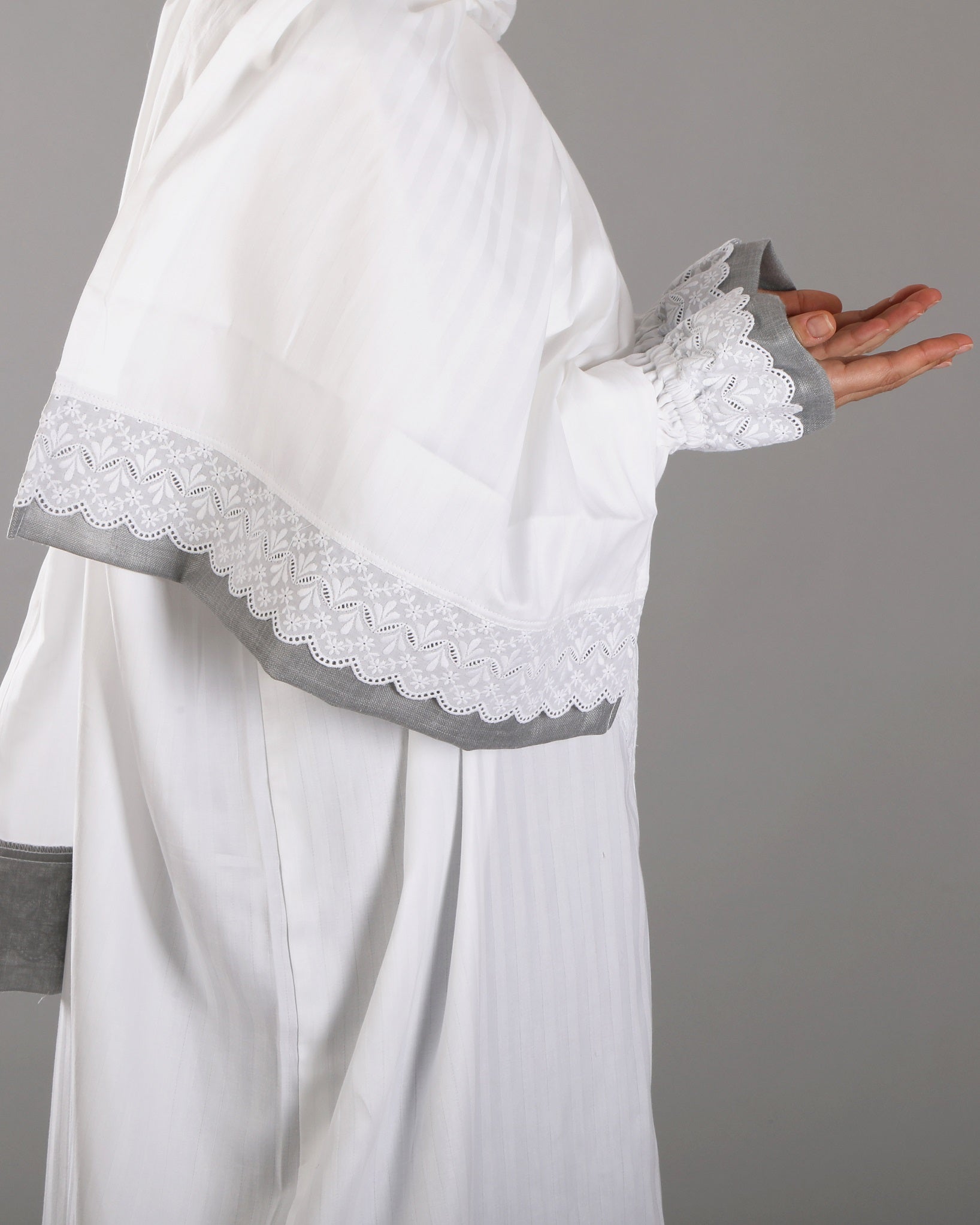 White cotton prayer cloth with dentelle-1 Piece