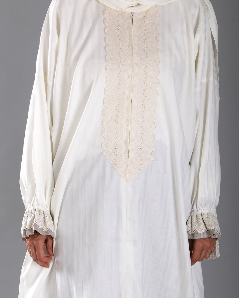 Offwhite cotton prayer cloth with dentelle-1 Piece