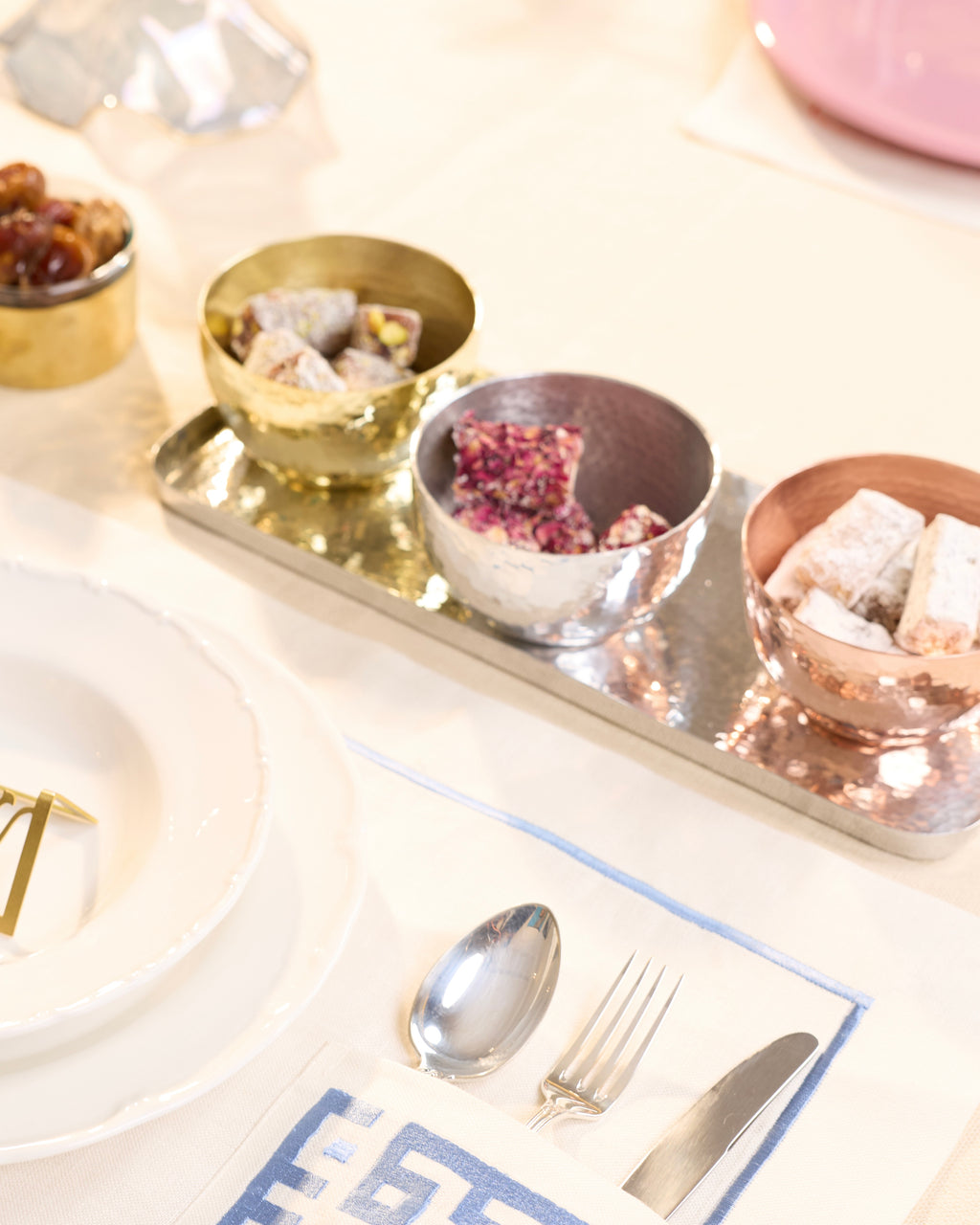 BRASS TRAY WITH 3 CUPS