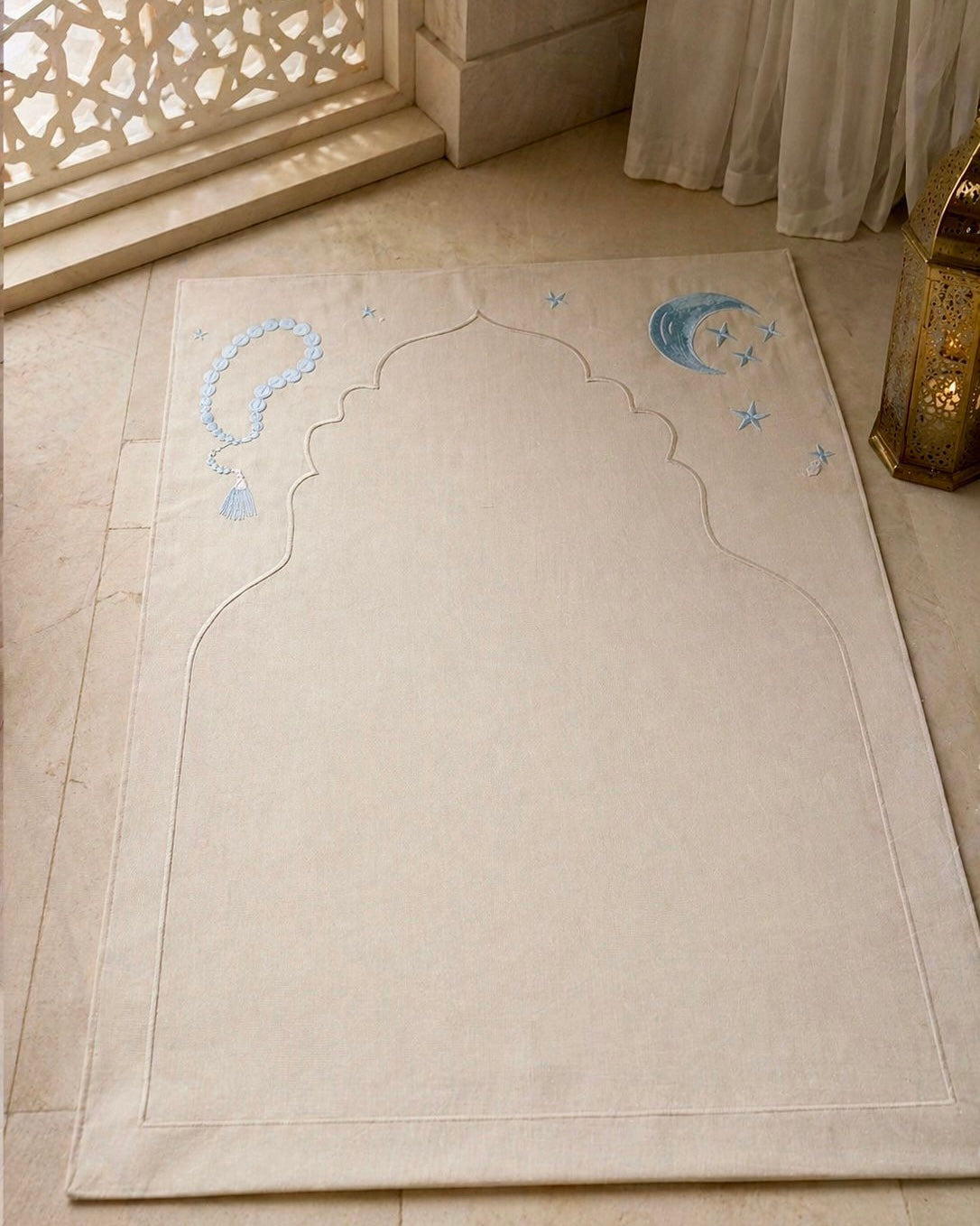 Beige Prayer Mat  with Moon & Stars Memory Foam 2cm