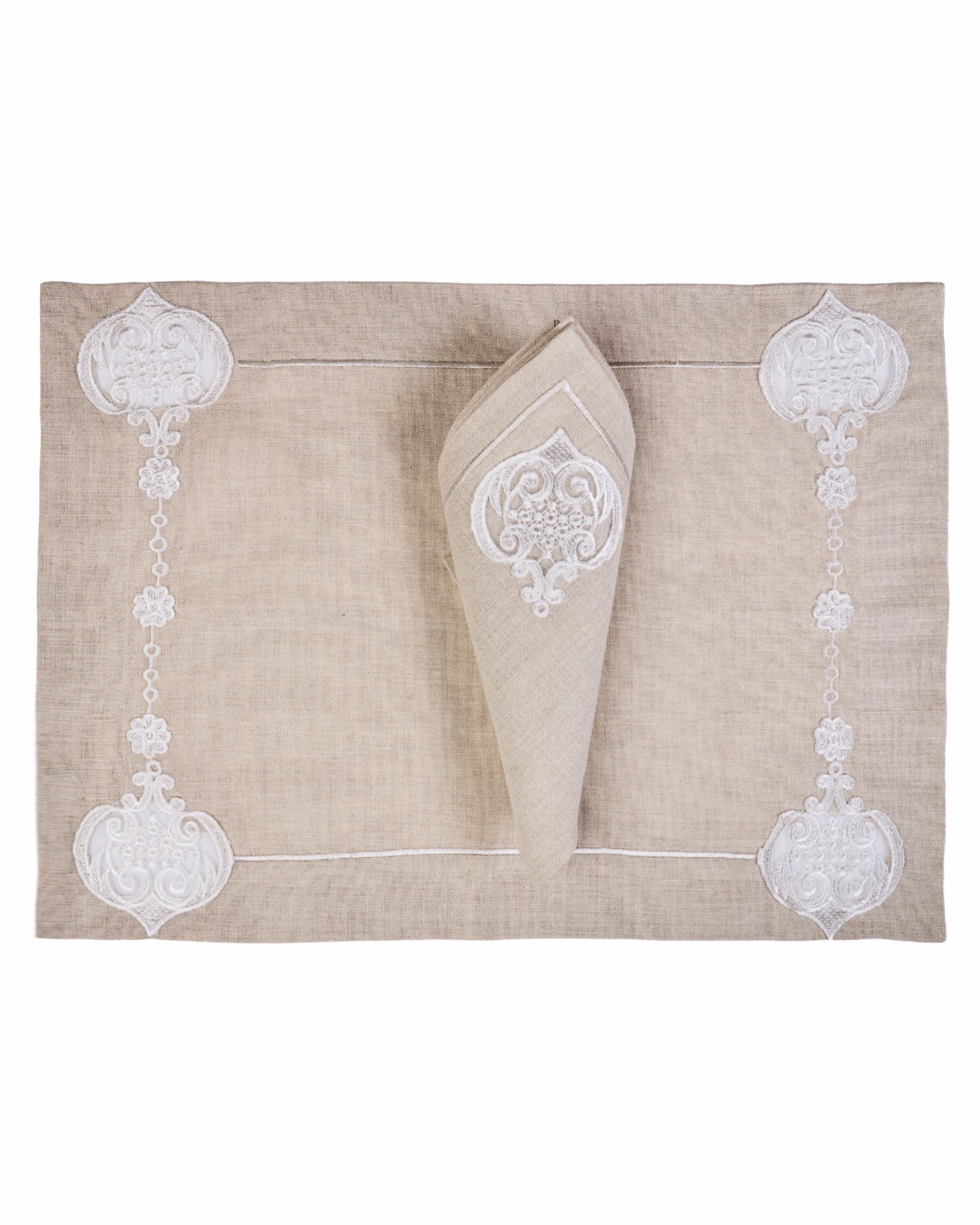 Dentelle Chain Embroidery placemat with napkins set of 12