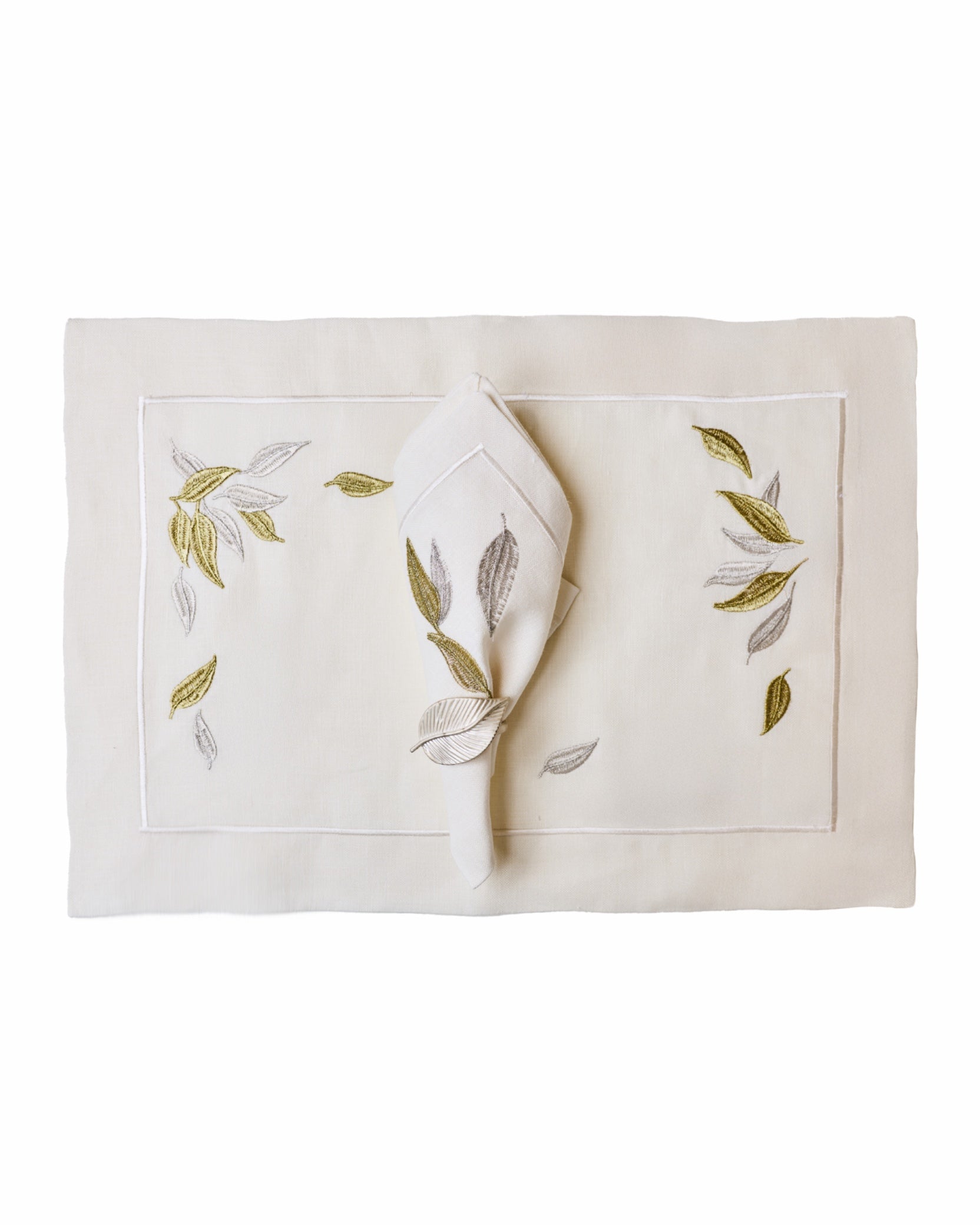 Gold leaves placemat with napkins set of 12